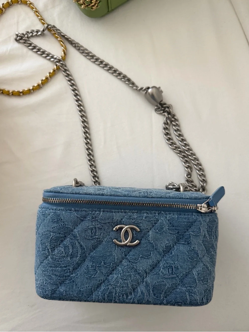 Chanel Quilted Denim Crossbody Bag with Silver Hardware